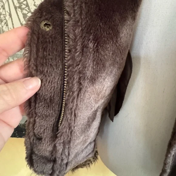 Giacca Brown Faux Shearling Trim Moto Jacket XL - Picture 3 of 6